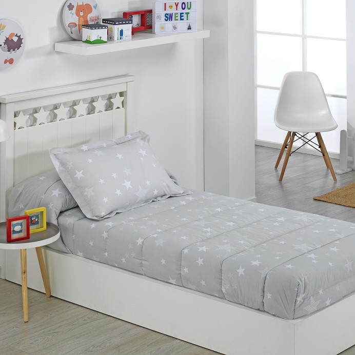 Edredón Ajustable Infantil Cama 90 y Cama 105 Stars Gris