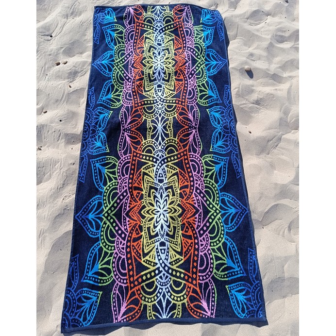 Toalla de Playa Grande Terciopelo 100% Algodón de 90x190 cm Mandala Bankot