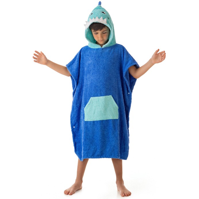 Poncho Infantil Tejido 100% Algodón Natural Modelo Shark Blu