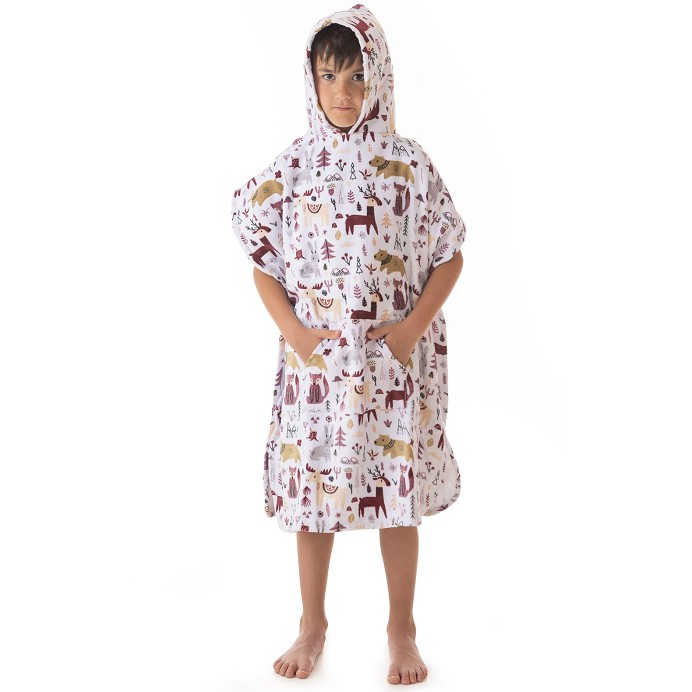 Poncho de Playa Infantil de Terciopelo 100% Algodón Estampado Modelo Animals