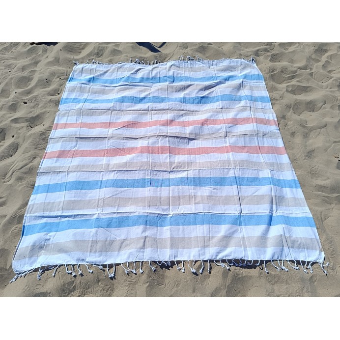 Pareo Fouta de Playa con Flecos Trenzados Tamaño Grande 200x200 cm Pulvila